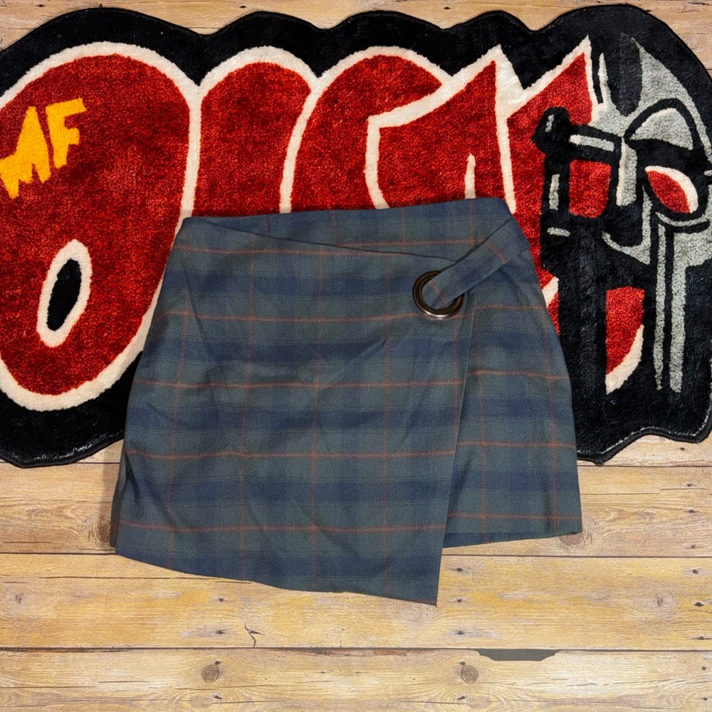 Free People Dark Green and Navy Plaid Skirt